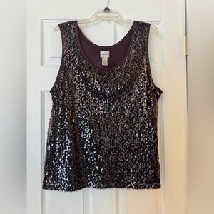 Chicos Fully Sequined Polyester Sleeveless Dark Plum Tank Top Size 3